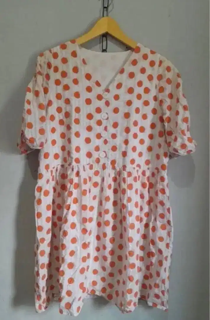 dress polkadot orange lucu