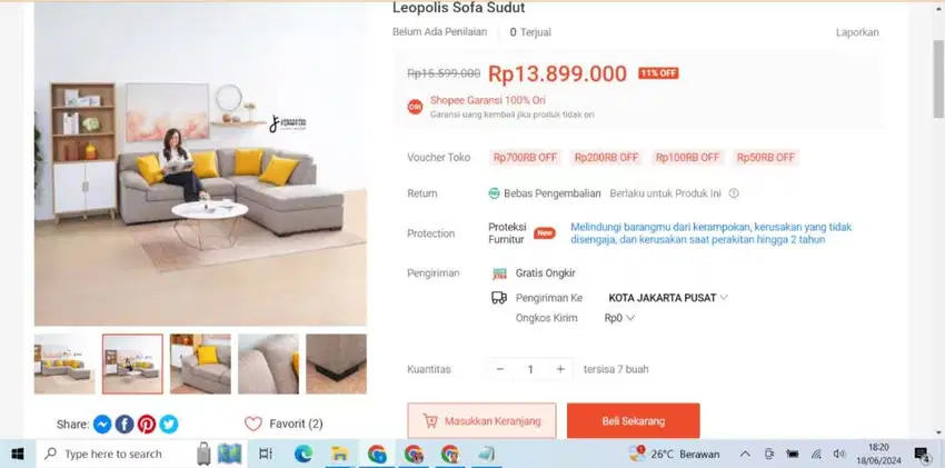 Jual Rugi Cepat Sofa Sudut Leopolis 3+2 Seater