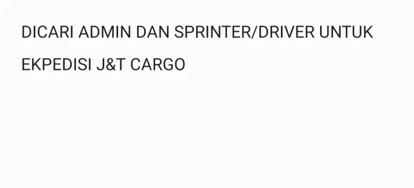 Dicai driver/sprinter untuk cargo