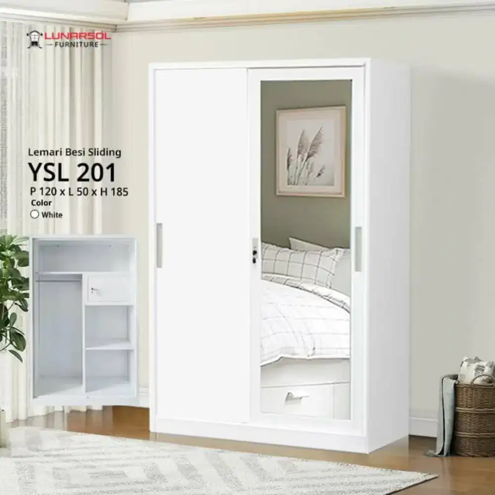 Lemari pakaian besi putih polos uk 120x50x185