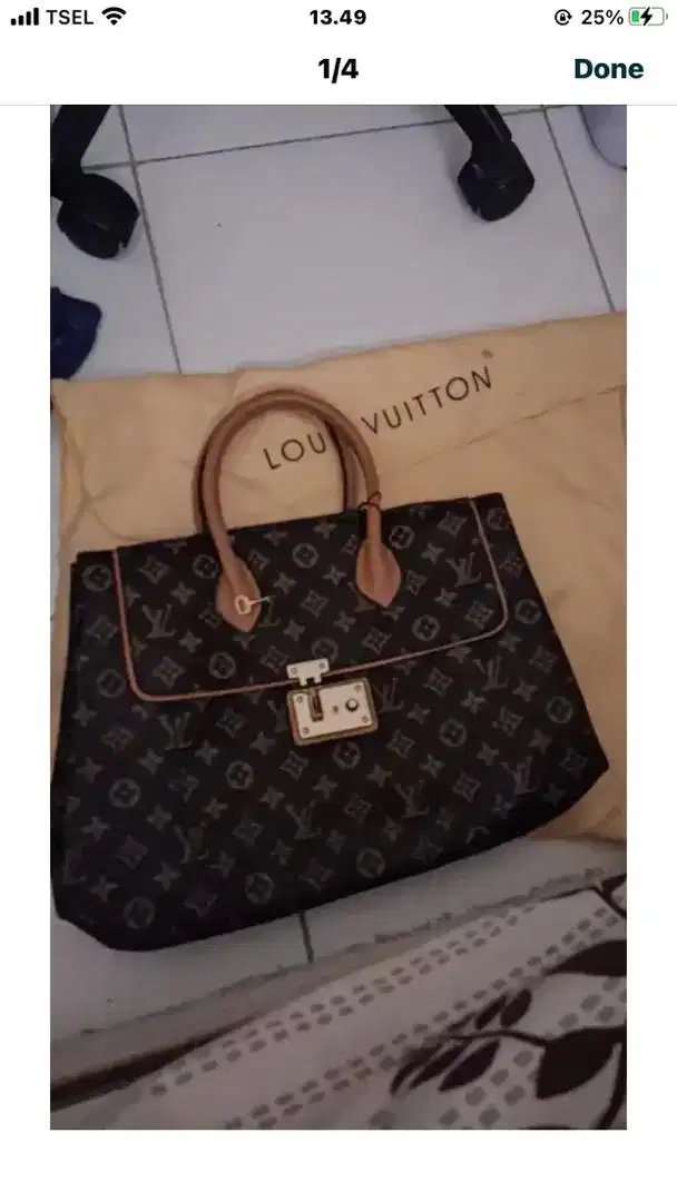 tas Lv damier coklat tua