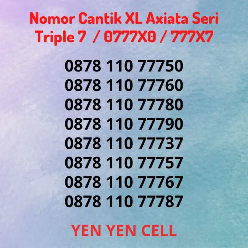 Nomor Cantik Kartu Perdana XL Axiata Seri Triple 7 Banyak 7 Rapi 777