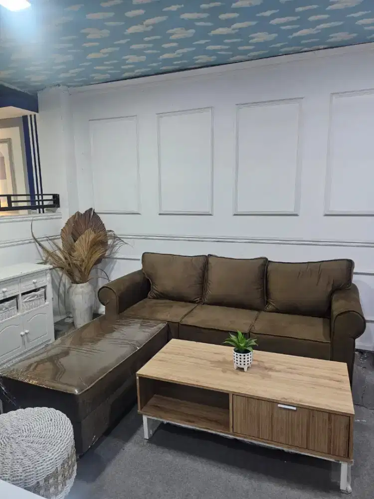 Sofa set selonjoran tanpa meja