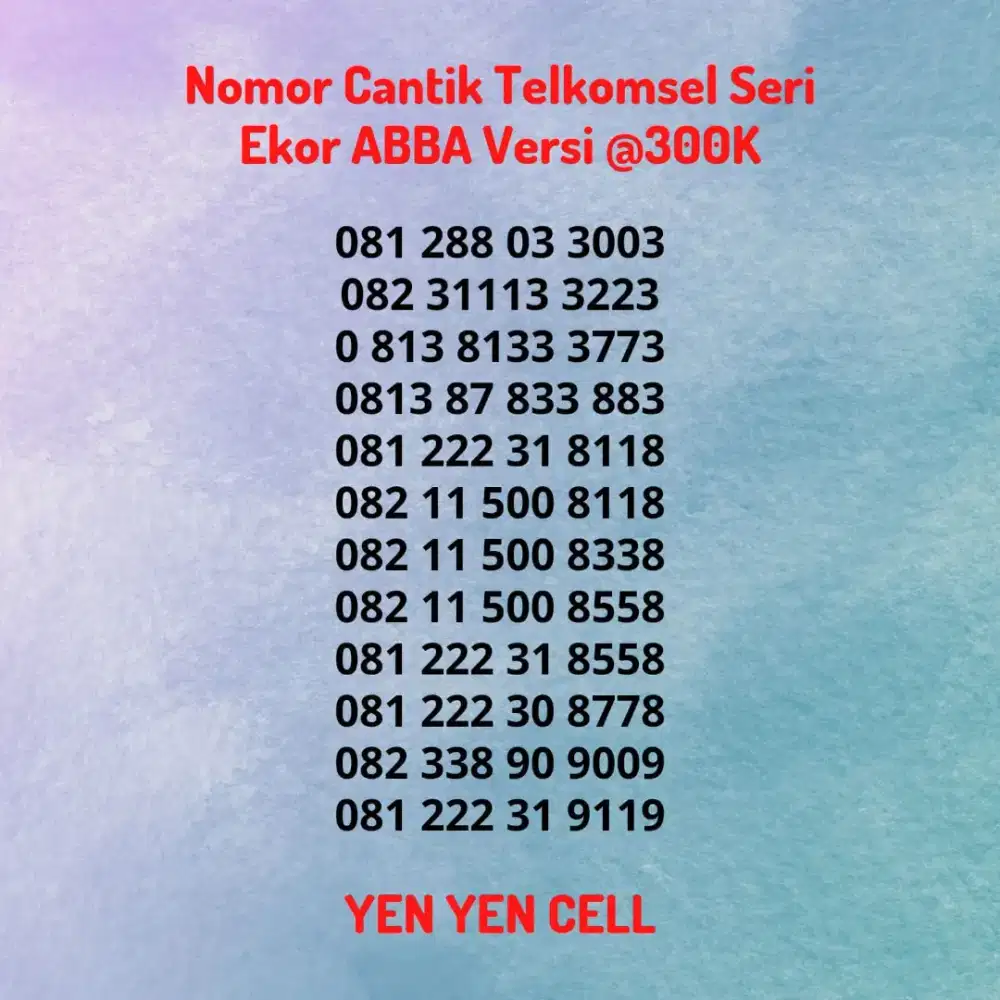 Nomor Cantik Kartu Perdana Telkomsel Simpati Seri Akhiran ABBA Hokky