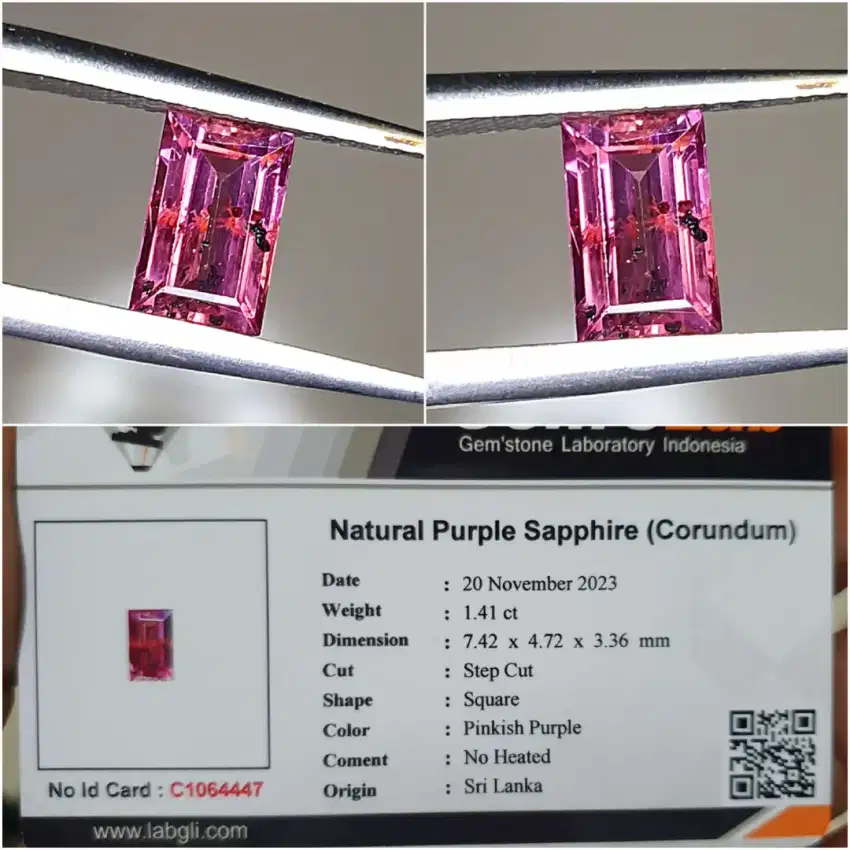 Natural purple Sapphire Srilanka 1.41 ct no heated top kristal