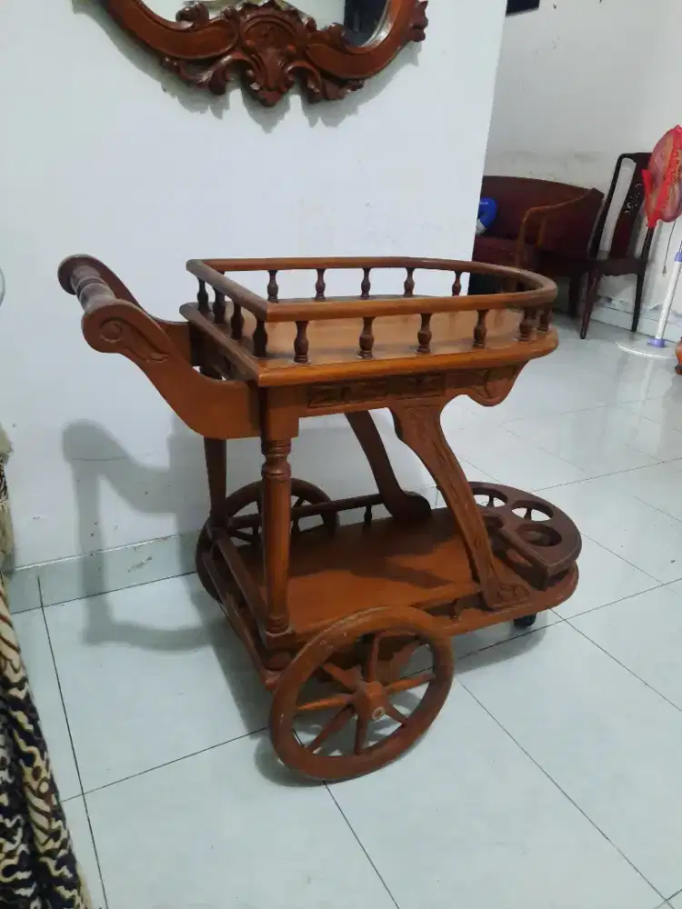 Trolley Makanan Minuman Kayu Jati
