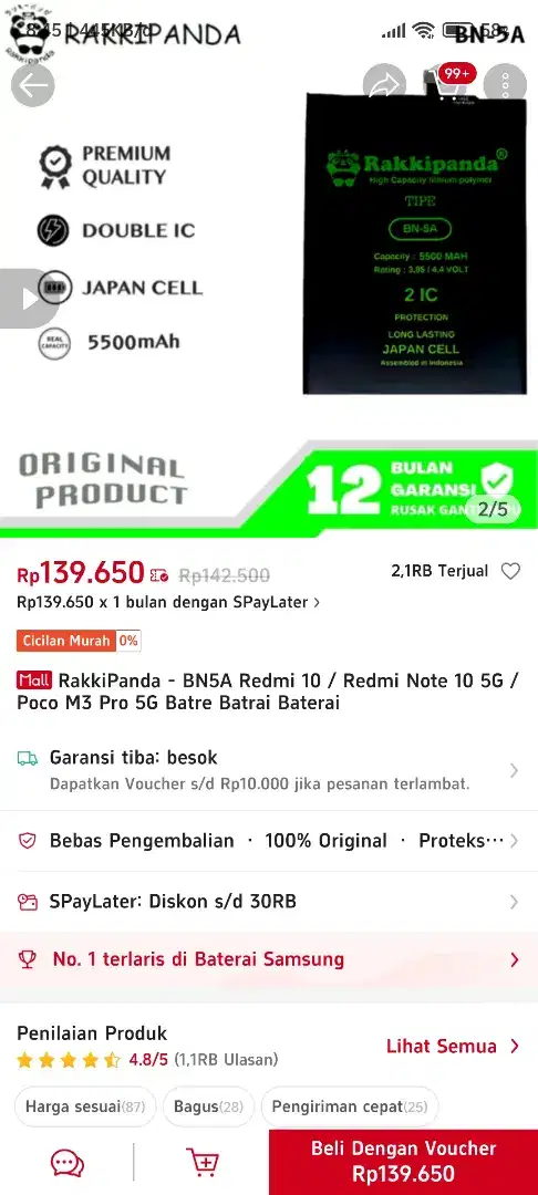 Baterai Rakkipanda BN5A Redmi 10, Redmi Note 10 5g, Poco M3 Pro 5g