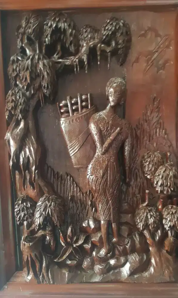 Relief kayu jati kuno original