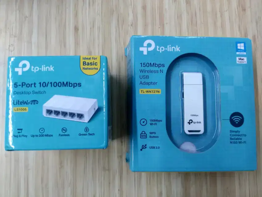 Murah 2 Unit TPLINK 150 Mbps WiFi USB + 5 Port 10/100 Mbps Desktop SW