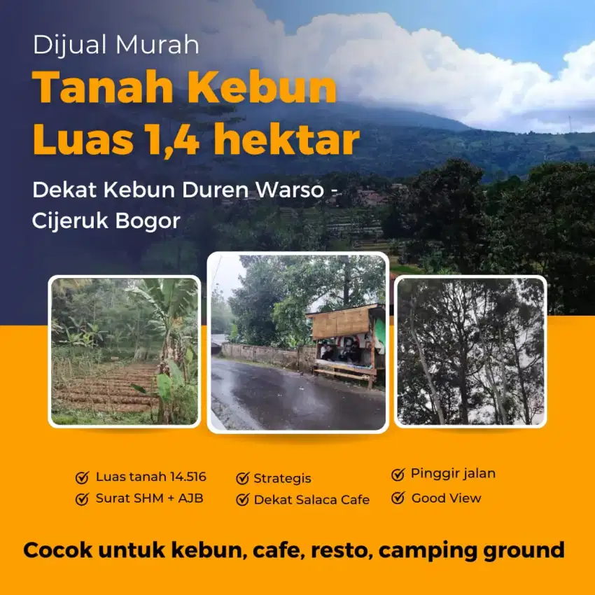 Lahan Produktif Luas 1,4 hektar di Cijeruk Bogor Dekat Duren Warso