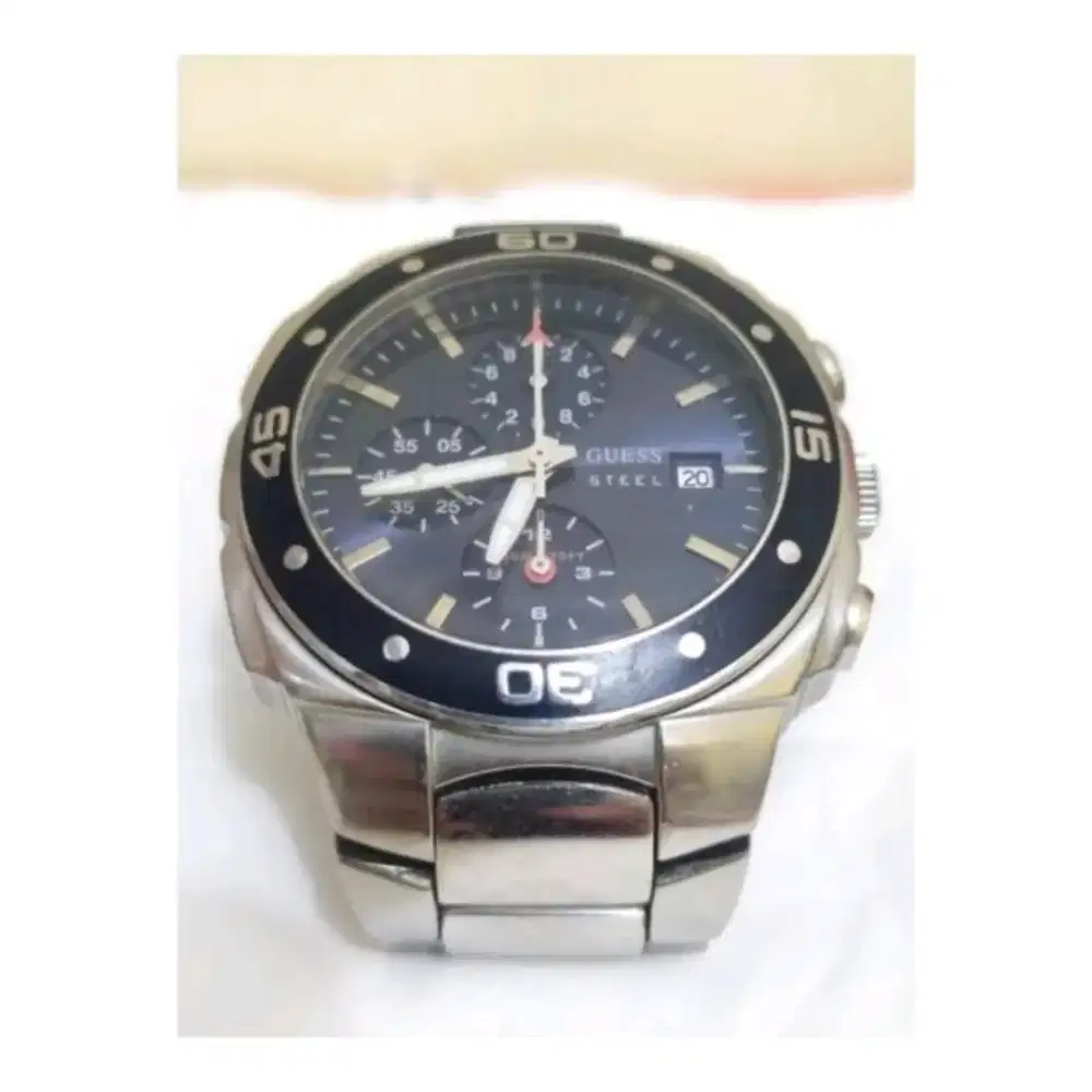 Jam Tangan Guess Steel 11019G3 CHRONOGRAPH BLUE DIAL
