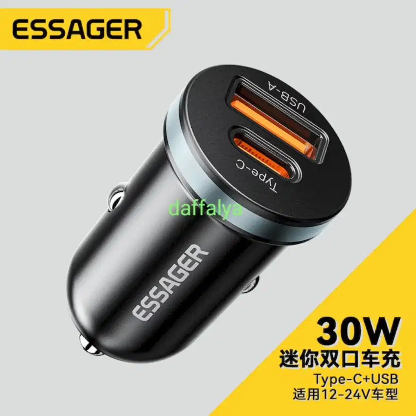 Essager Car Charger 30W QC PD Fast Charging Dual Output USB + Type C