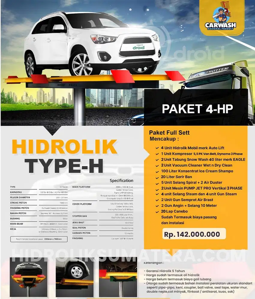 PAKET 4-HP HIDROLIK CUCIAN MOBIL TIPE H TERBARU