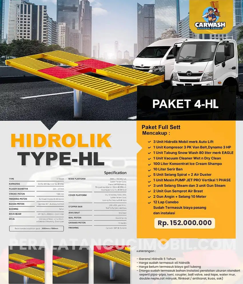 PAKET 4-HL HIDROLIK CUCIAN MOBIL TIPE H LONG TERBARU