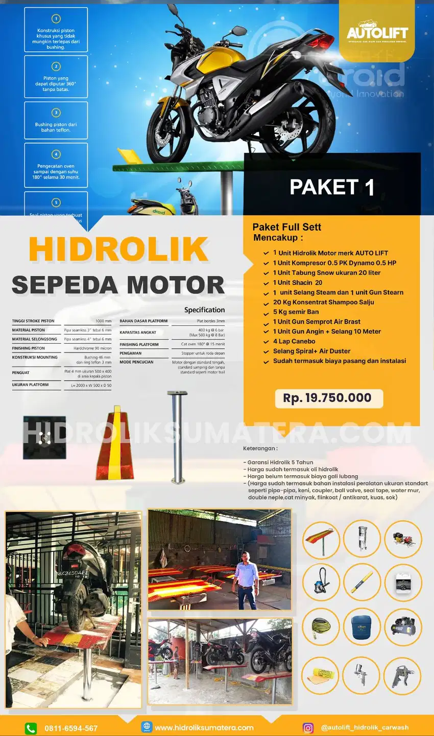 PAKETAN 1 HIDROLIK SEPEDA MOTOR AUTOLIFT