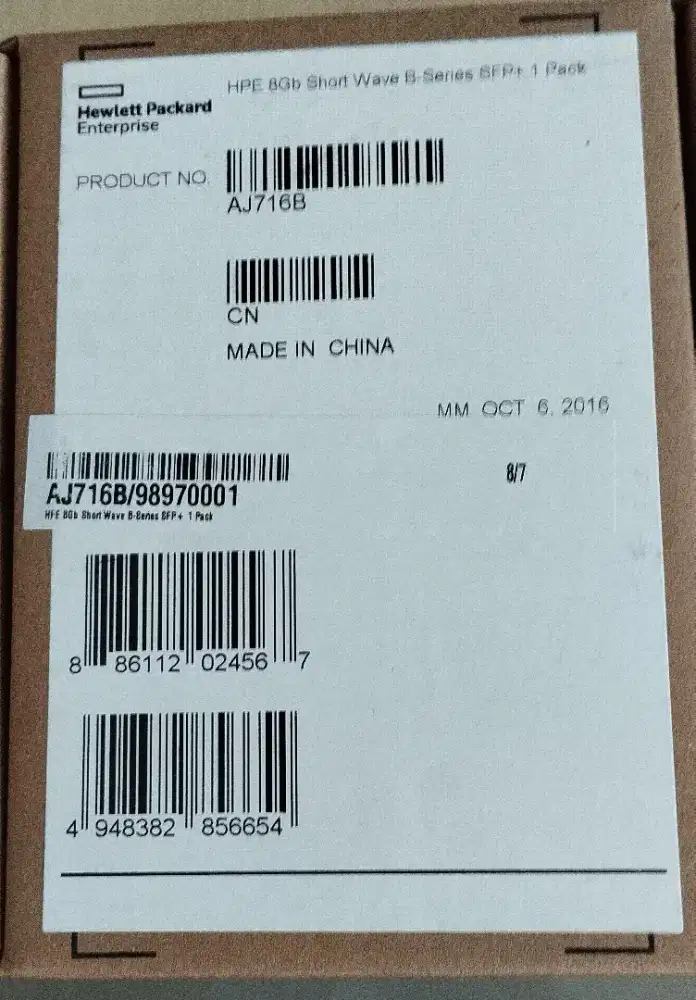 HPE 8Gb Short Wave B-Series SFP + 1 Pack AJ716B