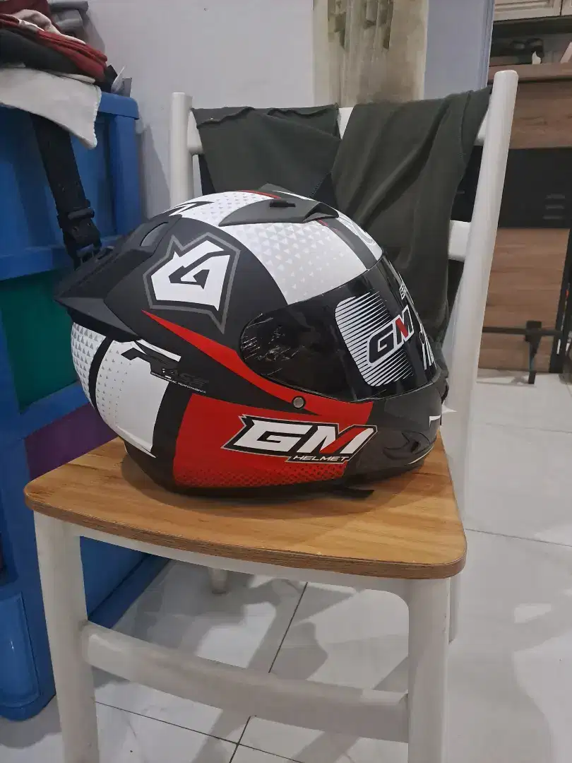 Helm Full Face GM Helmet Race Pro Red Black Merah Hitam size XL