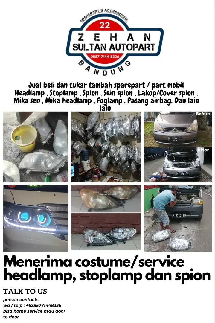 Service headlamp stoplamp dan spion