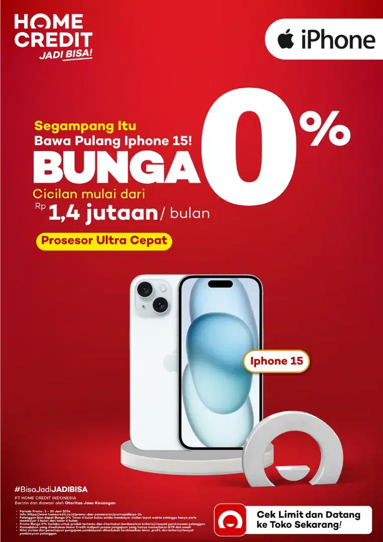 Iphone 15 kredit cicilan 0% tenor 12-14  bulan  by home credit