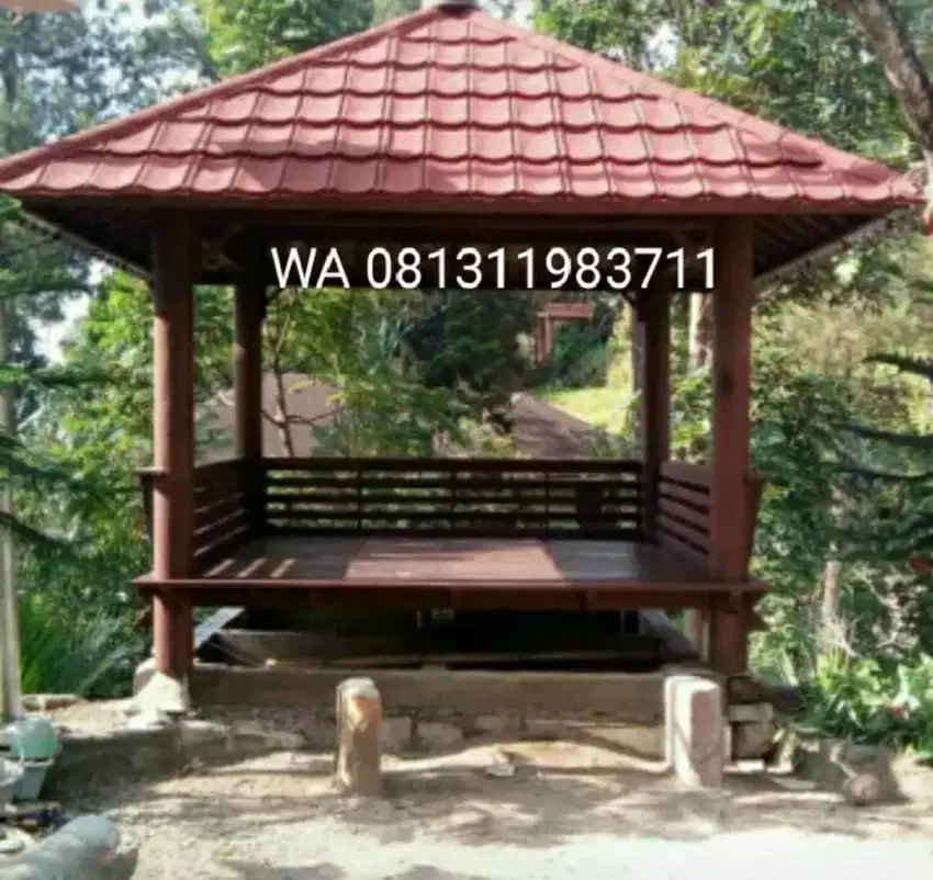 Gazebo kayu kelapa atap genteng metal ukuran 3x3 harga /unit