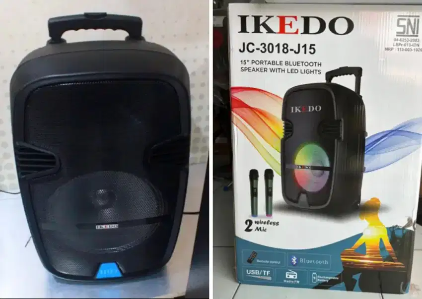 Speaker portable 15 inch IKEDO 2 Mic Wireless. Bluetooth, USB