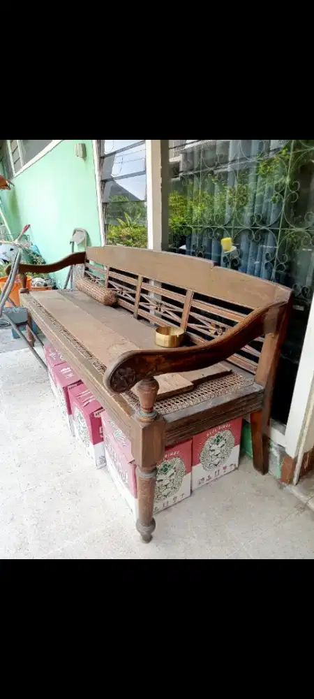 Jual 1 kursi jati antik kuno kombinasi rotan