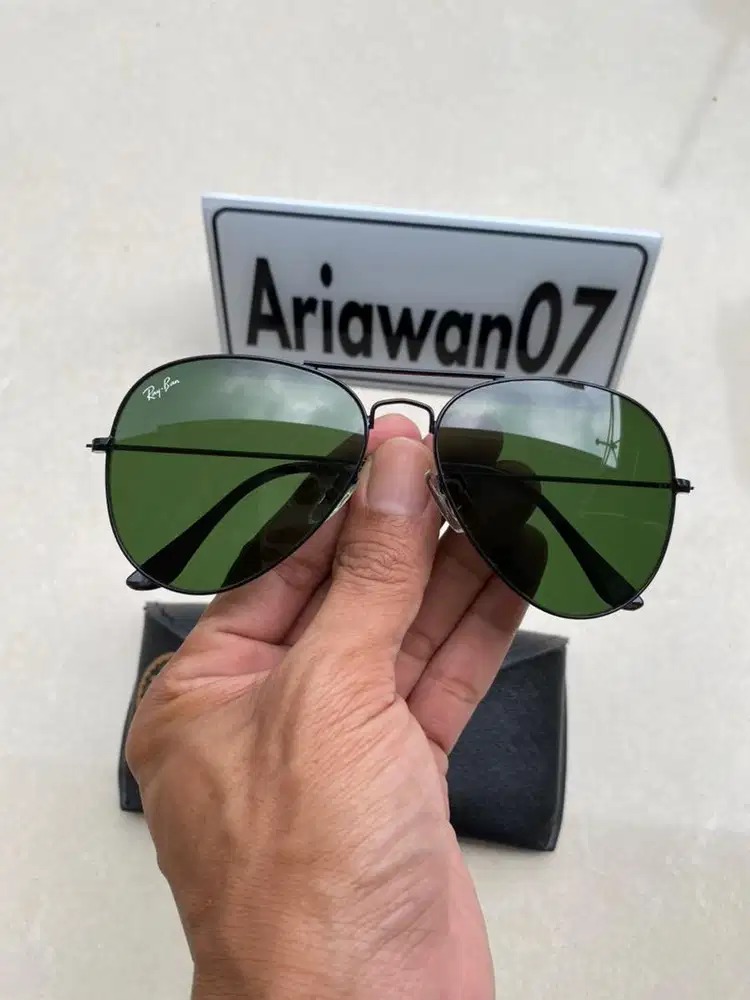 kacamata Ray-Ban aviator sz 62 frame hitam kaca hijau