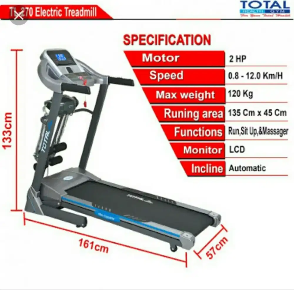 Treadmill elektrik TF 270 incline otomatis