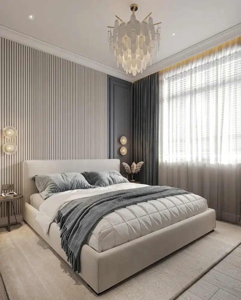 Interior kamar set backdroop tv dan furniture lainnya