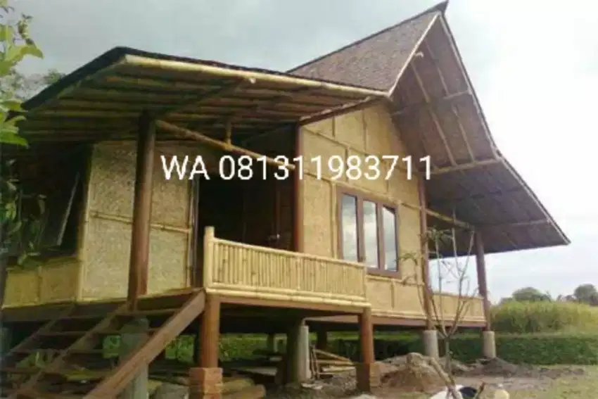 Rumah bambu atap sirap harga permeter persegi ukuran bisa custom