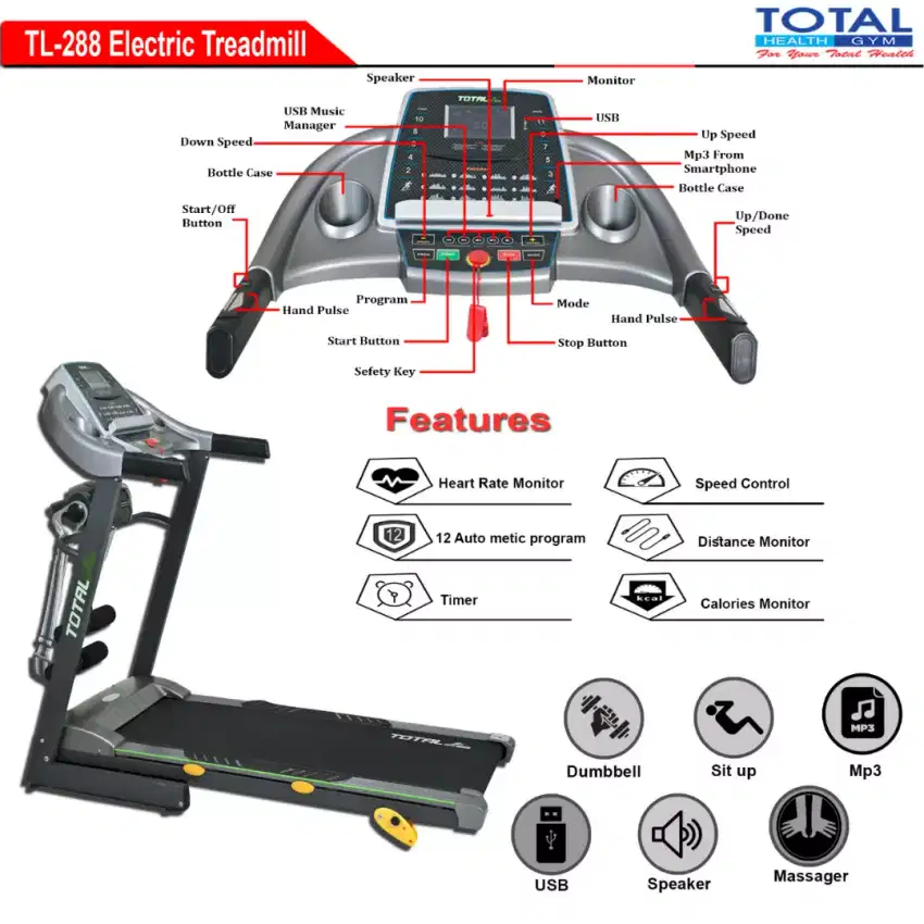 Alat fitness treadmill elektrik tipe tl 288 new