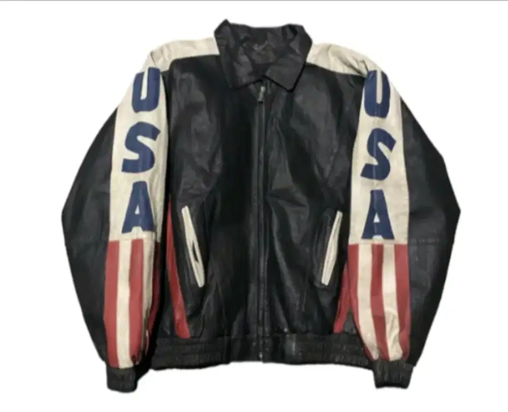 Jual jaket kulit asli gambar bendera usa ukuran XL