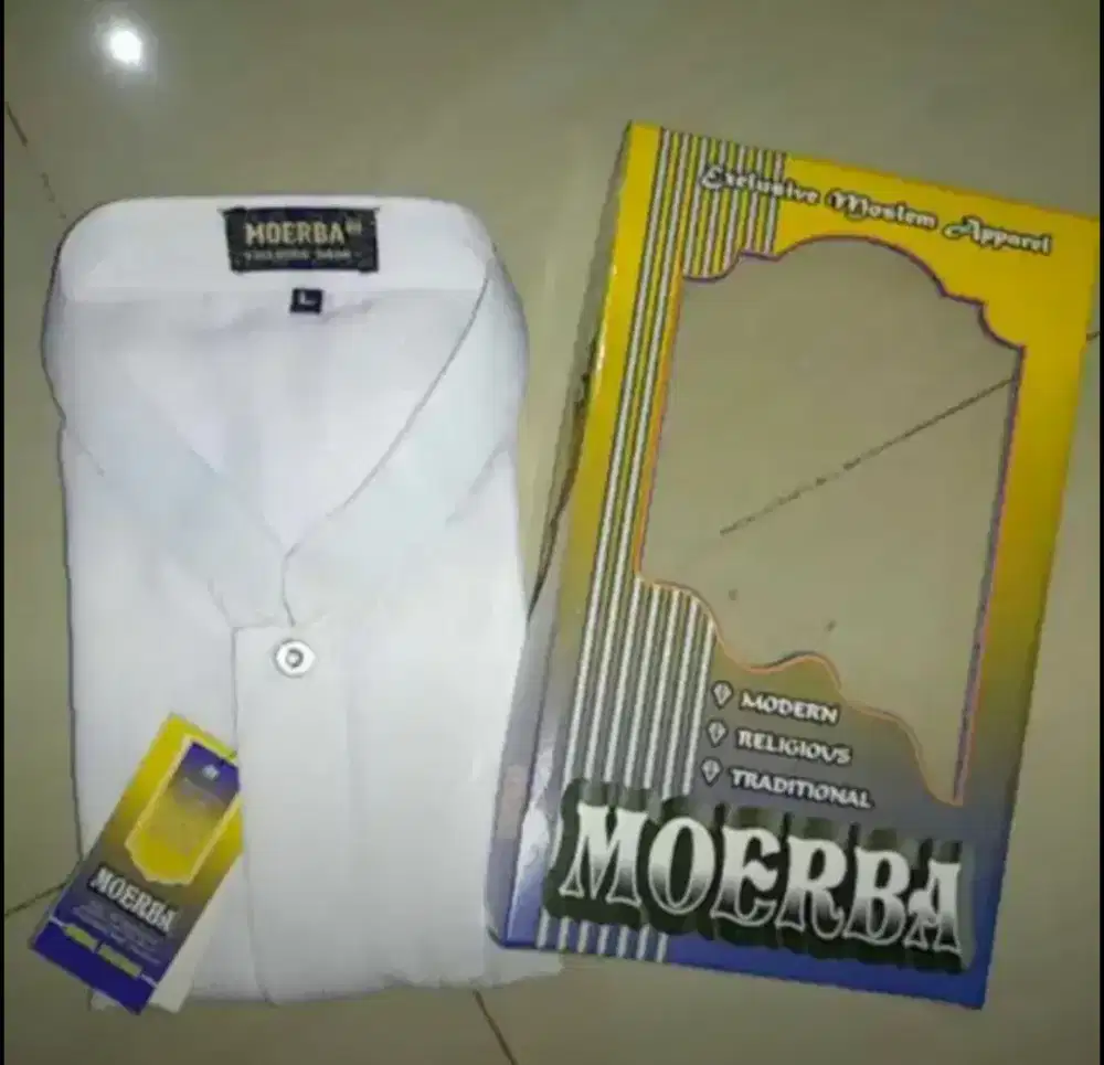 Baju Koko Putih Polos Lengan Panjang Bonus Dus Moerba