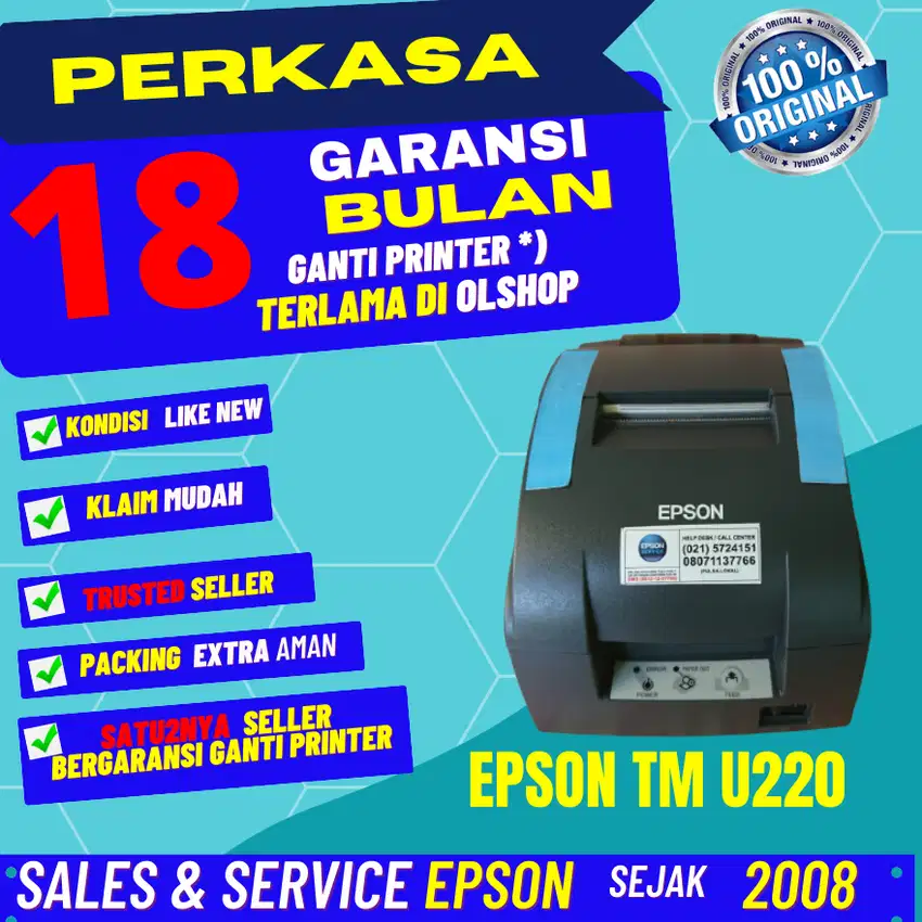printer epson tmu220 TM U220 autocutter GARANSI 15 BULAN ganti printer