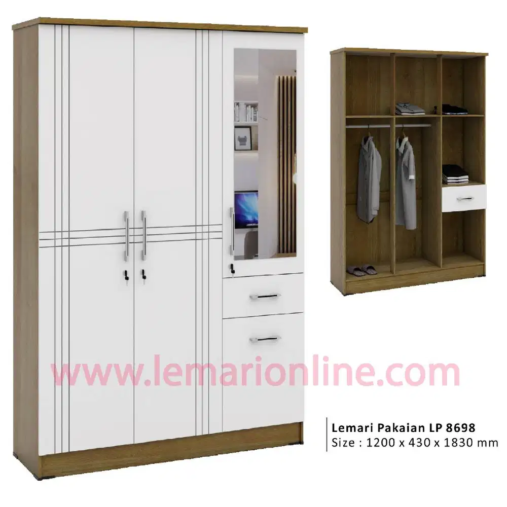 Lemari Pakaian 3 Pintu (Brown White)