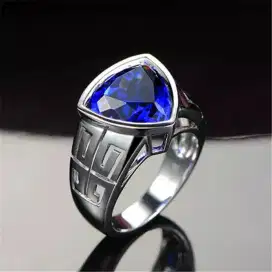 Cincin pria wanita segitiga biru titanium