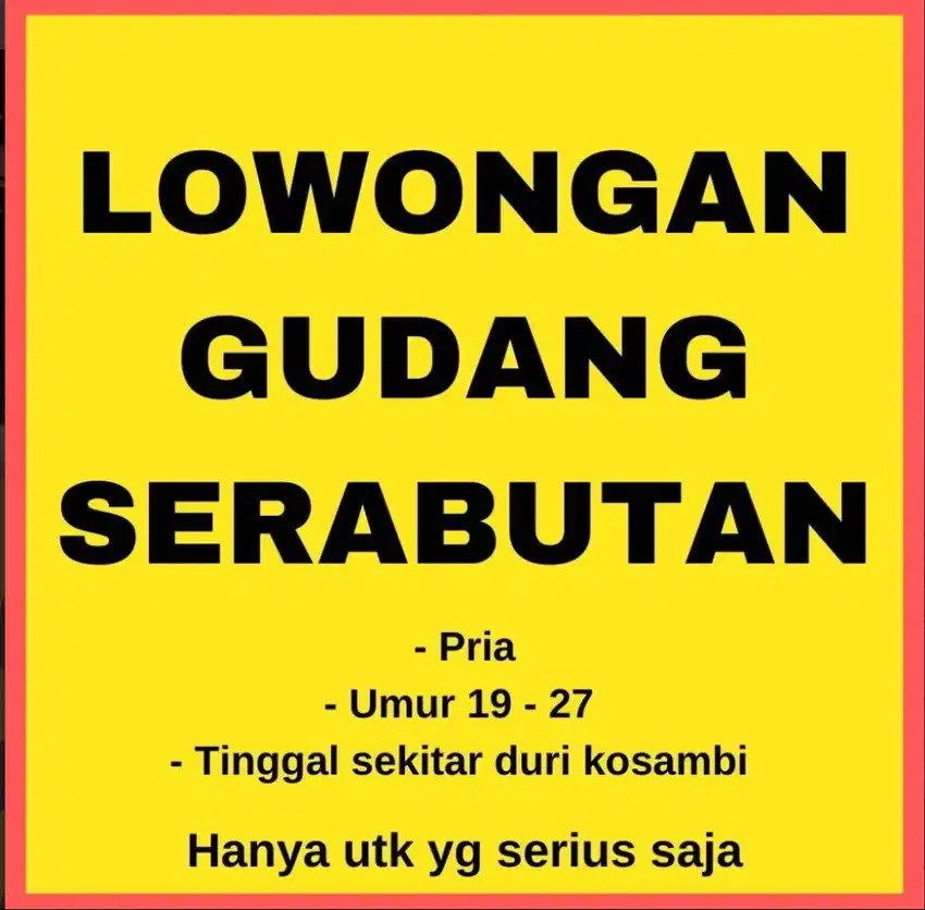 Lowongan Gudang Serabutan daerah Duri Kosambi