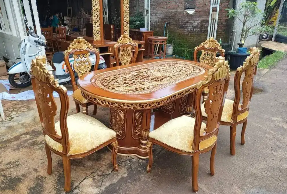 Meja makan kursi jati jok ready