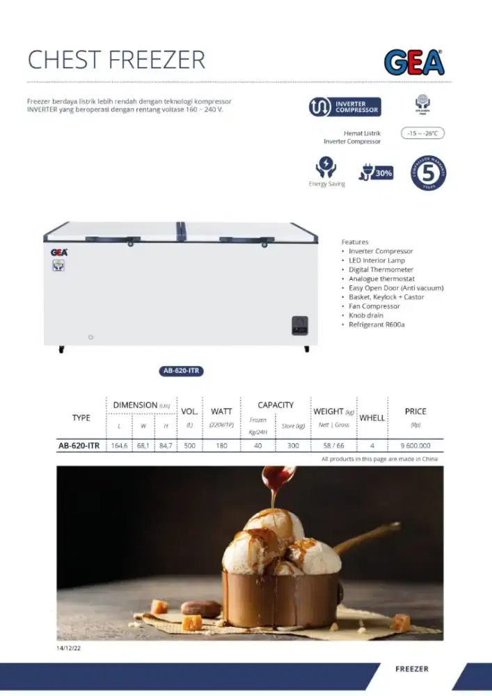 Freezer box Gea Inverter 500 Liter AB620 ITR