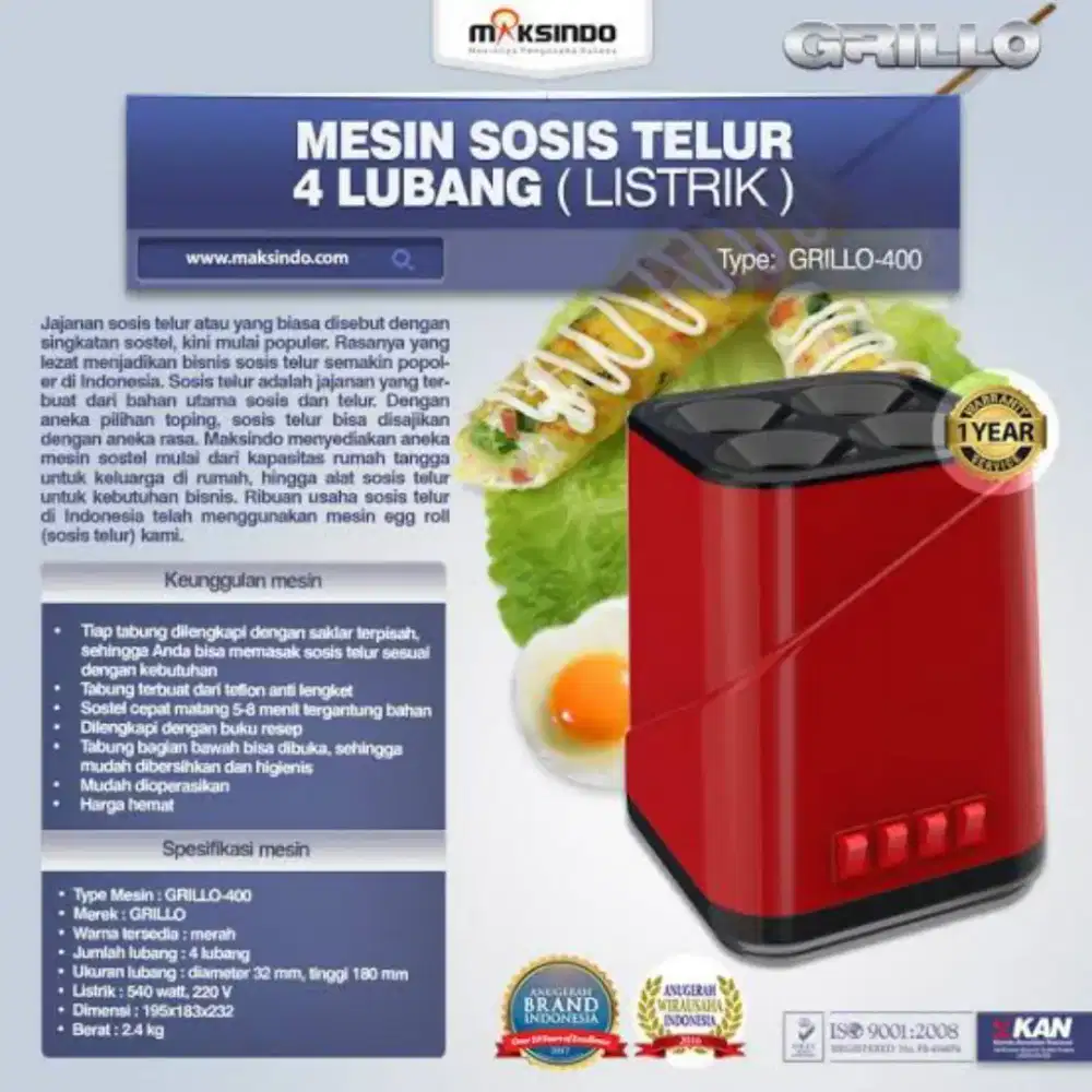 Mesin Sosis Telur 4 Lubang Terbaru Grillo Egg Roll Master Grillo-400