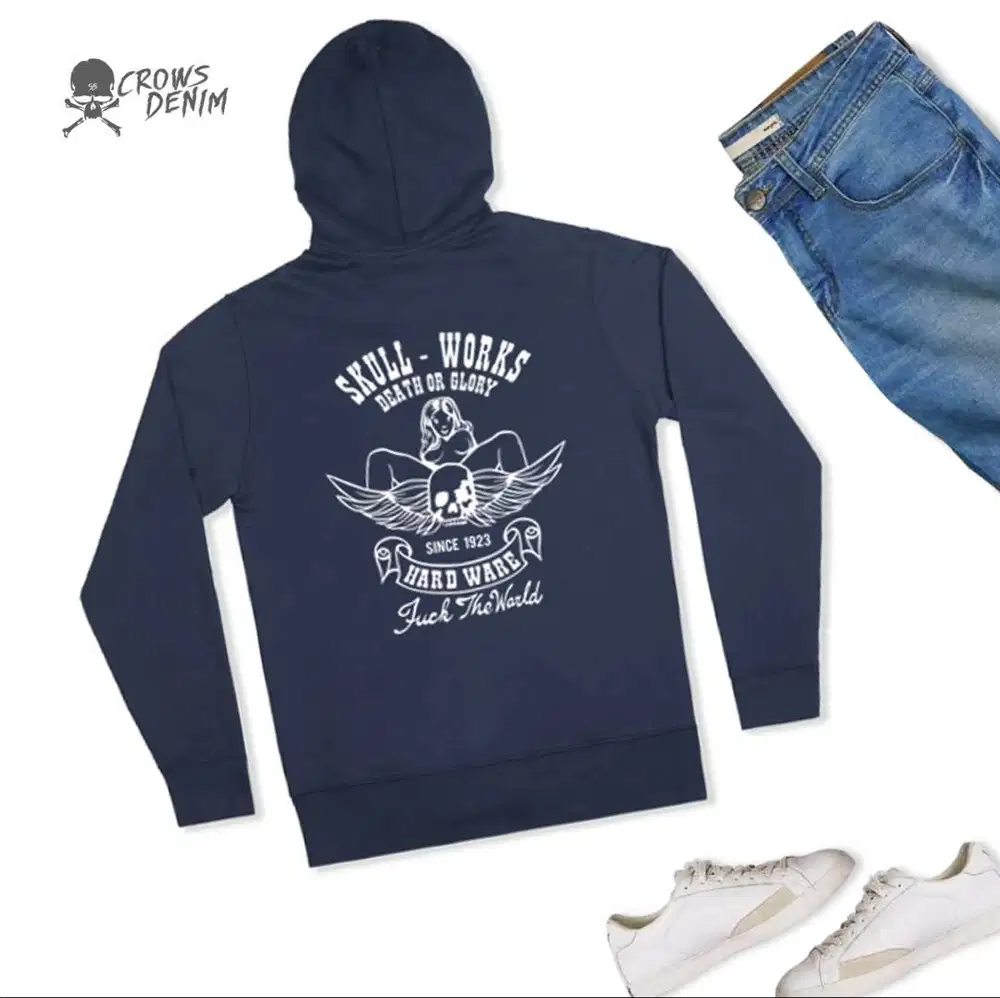 Jumper Hoodie Skull Works Navy