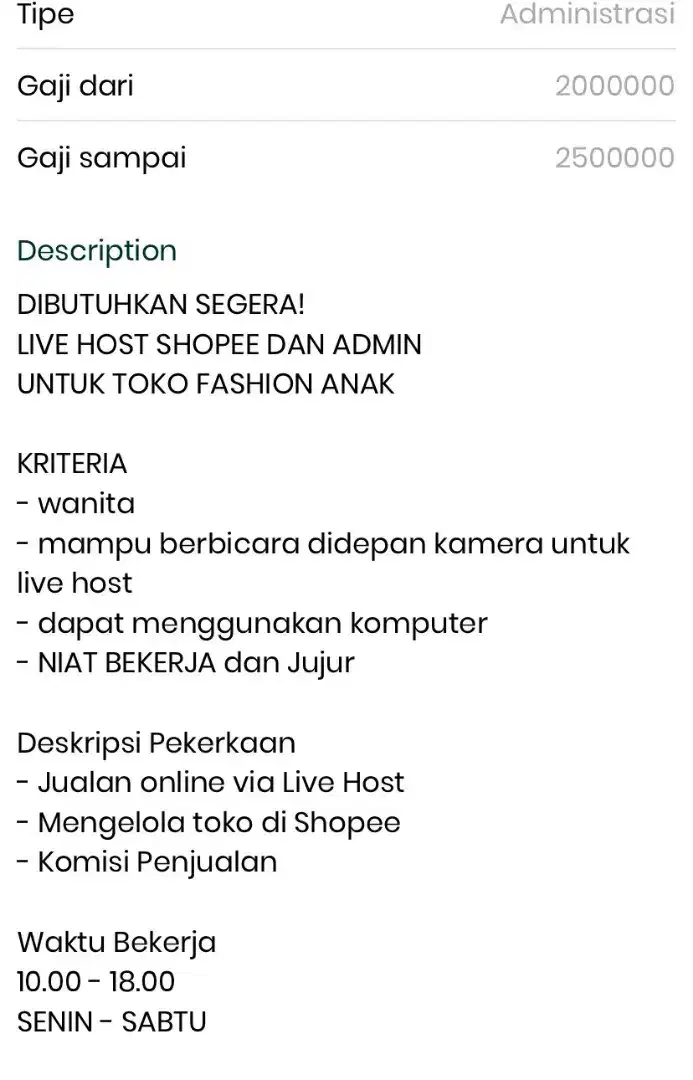 Di cari yg serius mau kerja live shopee