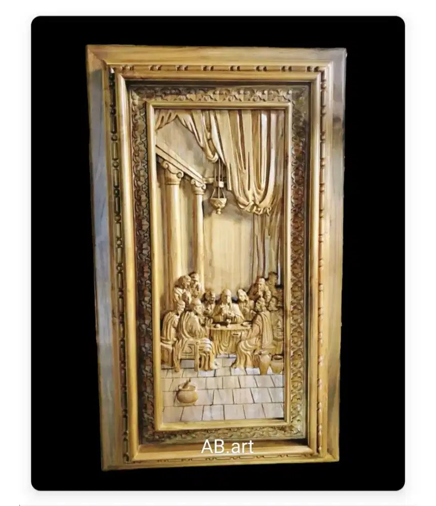 Ukiran Perjamuan Yesus Kayu Jati