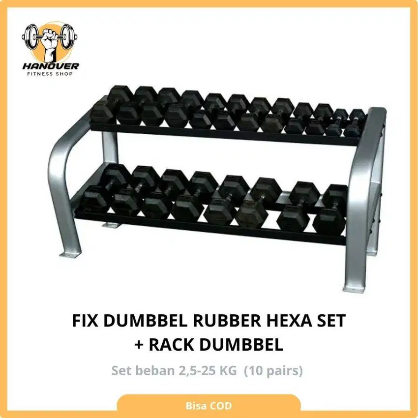 dumbell hexagonal 2,5 - 25 kg set with rack barbel hexagonal dumbel