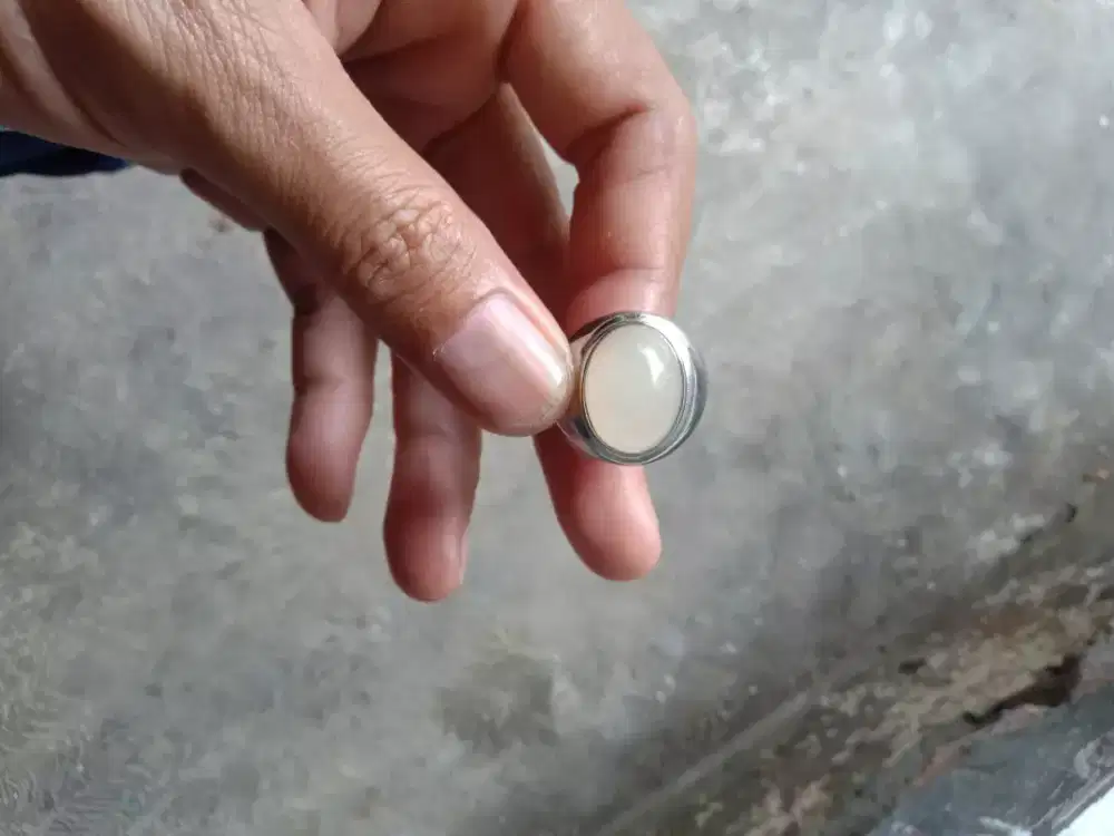 Batu putih kalimaya ikatan titanium ukuran ring 8