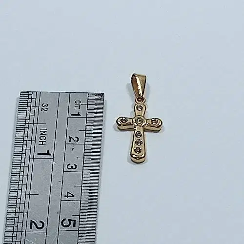 Liontin Kalung Salib Diamond GOLD Titanium 1,3cm x 2,3cm Necklace New