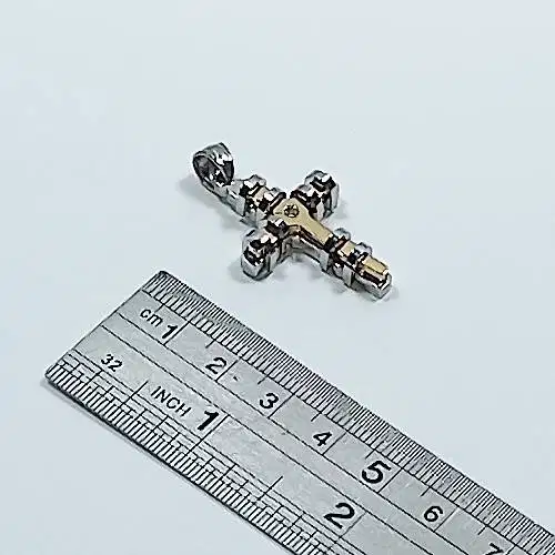 Liontin Kalung Salib Titanium Gold Silver 2,2cm x 3,2cm Cross Necklace