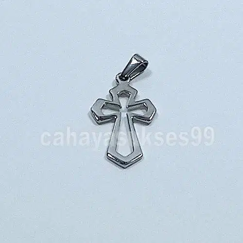 Liontin Kalung Salib Titanium Steel Silver Necklace Kecil 1,8cm 2,8cm