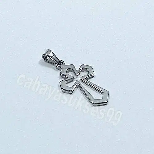 Liontin Kalung Salib Titanium Steel Silver Necklace Kecil 1,8cm 2,8cm