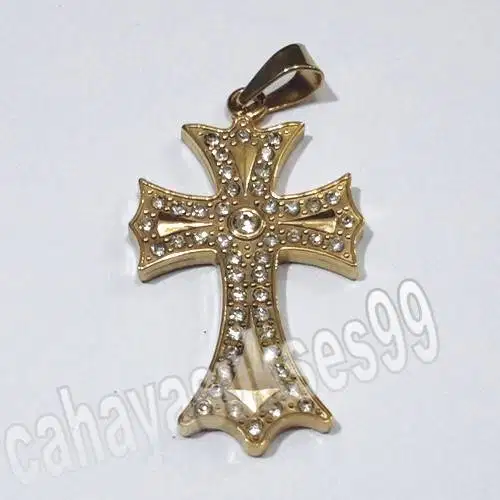 Kalung Salib GOLD Motif Diamond Titanium Steel Cross Necklace Liontin
